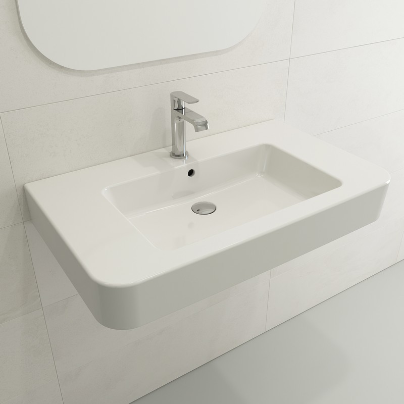 BOCCHI 1124-0126 PARMA 33.5 INCH WALL-MOUNTED SINK FIRECLAY 1-HOLE WITH OVERFLOW