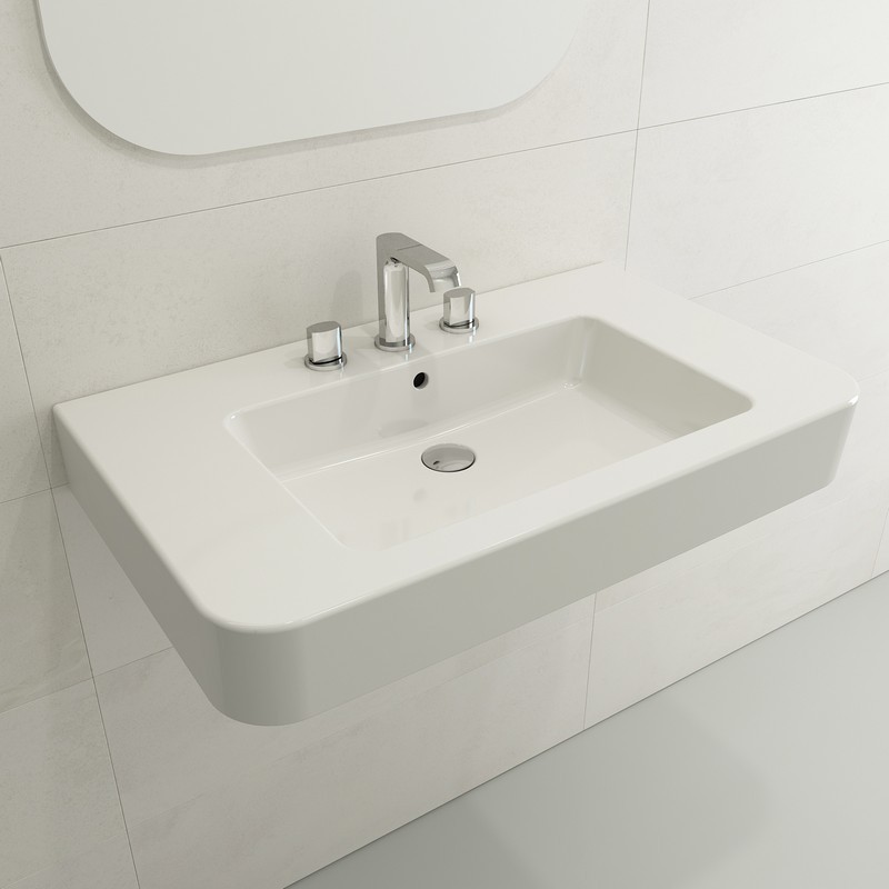 BOCCHI 1124-0127 PARMA 33.5 INCH WALL-MOUNTED SINK FIRECLAY 3-HOLE WITH OVERFLOW