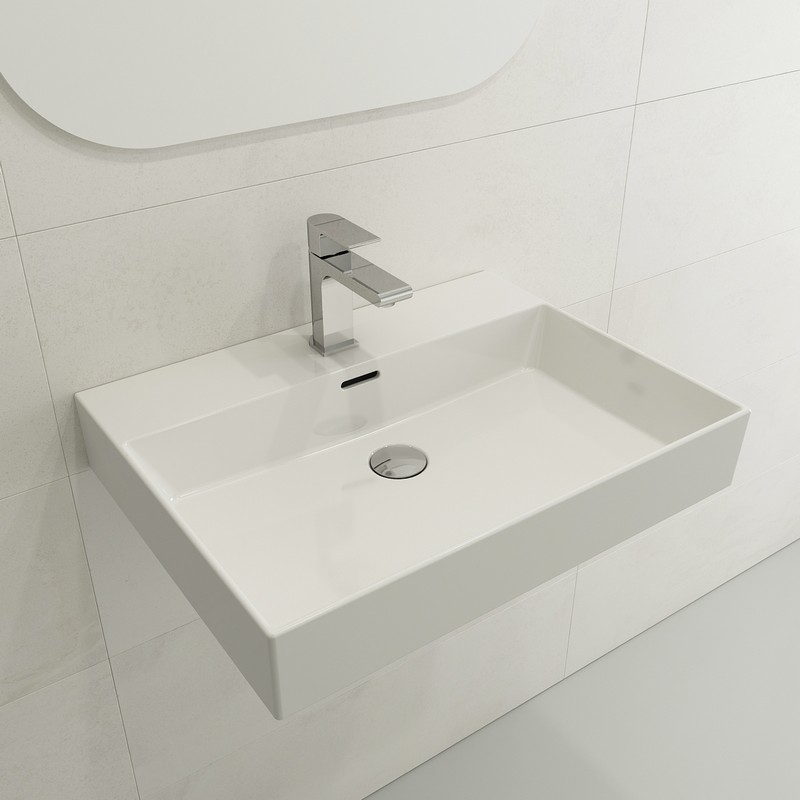 BOCCHI 1376-0126 MILANO 24 INCH WALL-MOUNTED SINK FIRECLAY 1-HOLE WITH OVERFLOW