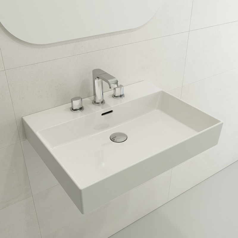 BOCCHI 1376-0127 MILANO 24 INCH WALL-MOUNTED SINK FIRECLAY 3-HOLE WITH OVERFLOW