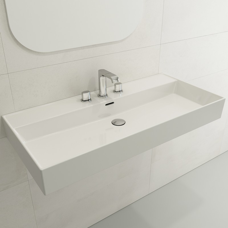 BOCCHI 1378-0127 MILANO 39.75 INCH WALL-MOUNTED SINK FIRECLAY 3-HOLE WITH OVERFLOW