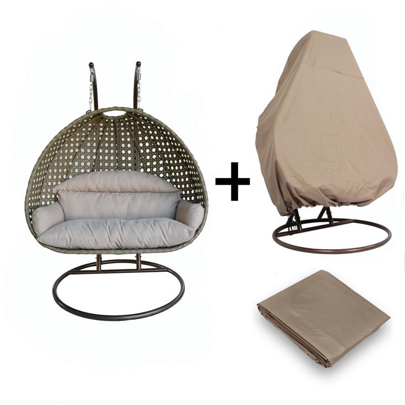 LEISUREMOD ESC57-C WICKER HANGING 2 PERSON EGG SWING CHAIR WITH OUTDOOR COVER