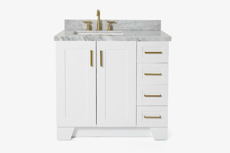 ARIEL Q037SLCWRVO TAYLOR 37 INCH LEFT OFFSET RECTANGLE SINK VANITY WITH CARRARA WHITE MARBLE COUNTERTOP