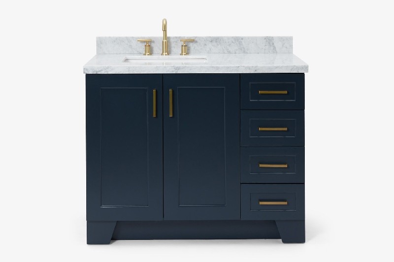 ARIEL Q043SLCWRVO TAYLOR 43 INCH LEFT OFFSET RECTANGLE SINK VANITY WITH CARRARA WHITE MARBLE COUNTERTOP