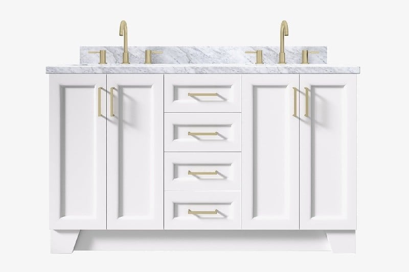 ARIEL Q061DCWRVO TAYLOR 61 INCH DOUBLE RECTANGLE SINK VANITY WITH CARRARA WHITE MARBLE COUNTERTOP