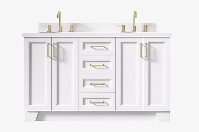 ARIEL Q061DWQOVO TAYLOR 61 INCH DOUBLE OVAL SINK VANITY WITH WHITE QUARTZ COUNTERTOP