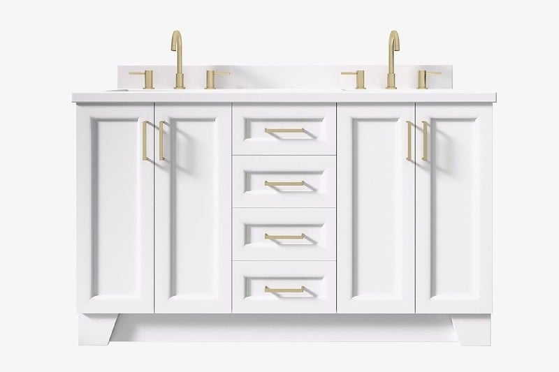 ARIEL Q061DWQRVO TAYLOR 61 INCH DOUBLE RECTANGLE SINK VANITY WITH WHITE QUARTZ COUNTERTOP