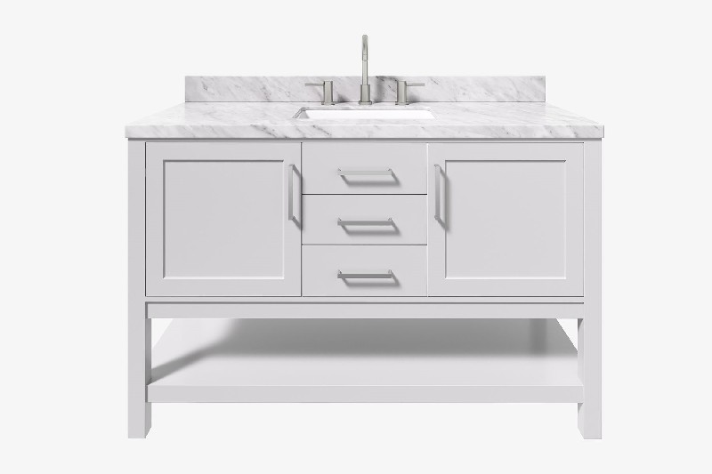 ARIEL R055SCWRVO BAYHILL 55 INCH RECTANGLE SINK VANITY WITH CARRARA WHITE MARBLE COUNTERTOP