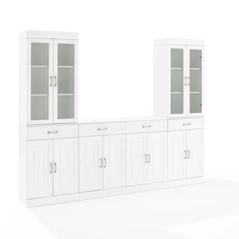 CROSLEY KF33036WH STANTON 3PC SIDEBOARD AND GLASS DOOR PANTRY SET IN WHITE