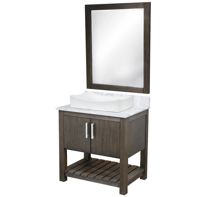 NOVATTO NOBV-30-CAR-1141-MIR 30 INCH FREE-STANDING SINGLE VESSEL WHITE PORCELAIN SINK BATHROOM VANITY WITH CARRARA MARBLE TOP AND MIRROR