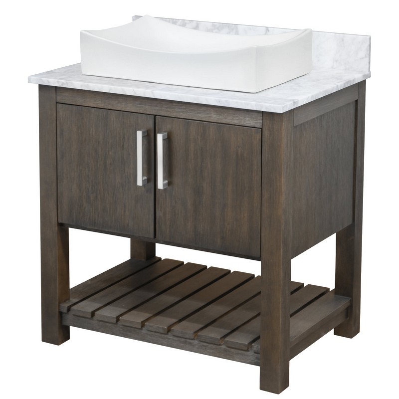 NOVATTO NOBV-30-CAR-1141 30 INCH FREE-STANDING SINGLE VESSEL WHITE PORCELAIN SINK BATHROOM VANITY WITH CARRARA MARBLE TOP