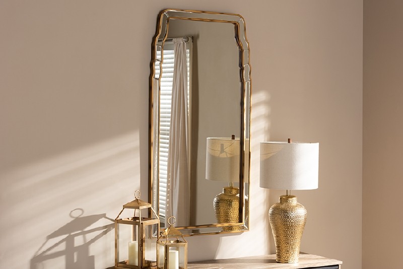 BAXTON STUDIO RXW-8011 ALICE 26 INCH MODERN AND CONTEMPORARY QUEEN ANNE STYLE ACCENT WALL MIRROR - ANTIQUE GOLD
