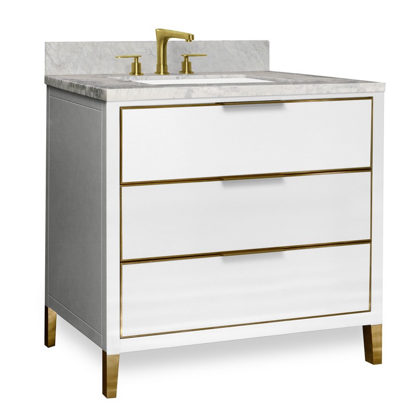 ICERA V-5036 + ST-6336 MUSE 36 INCH FREE-STANDING SINGLE BATHROOM VANITY WITH CARRARA MARBLE TOP