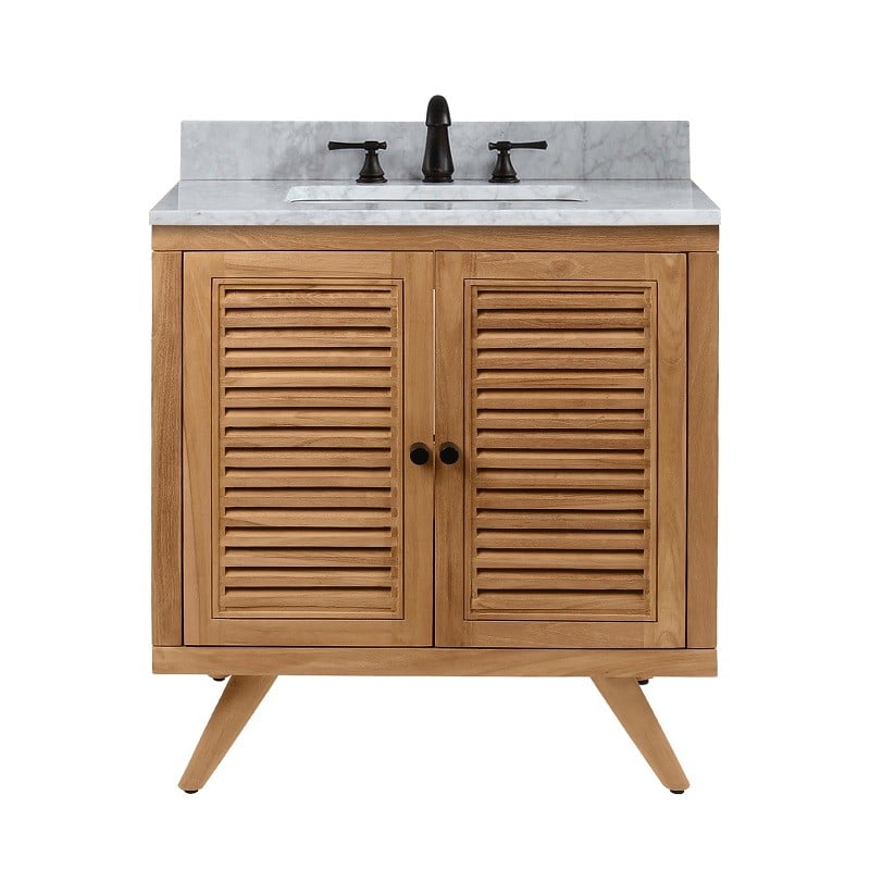 AVANITY HARPER-VS31-NT HARPER 31 INCH VANITY IN NATURAL TEAK WITH CARRARA WHITE TOP