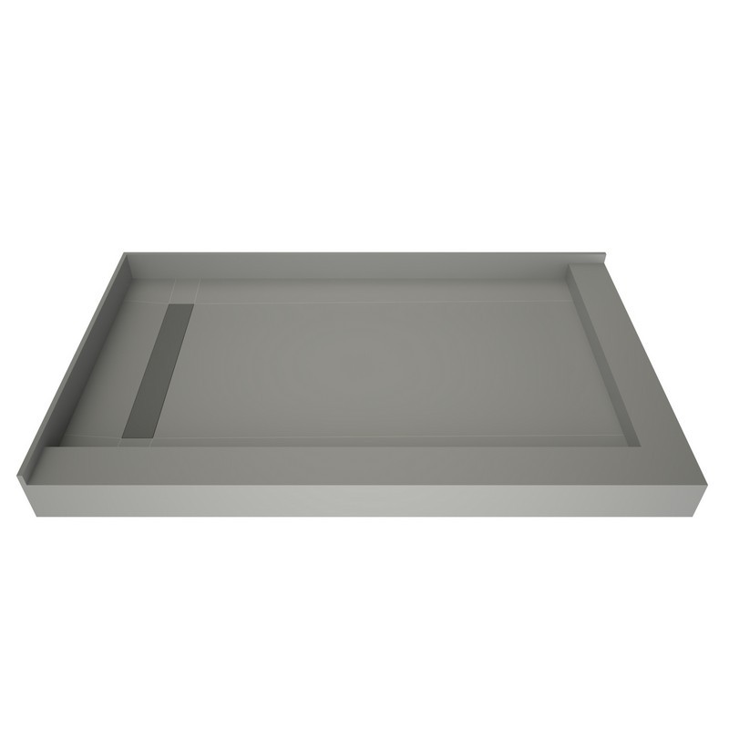 TILE REDI RT3260LDR-PVC-TBN REDI TRENCH 32 D X 60 W INCH FULLY INTEGRATED SHOWER PAN WITH LEFT PVC DRAIN, LEFT TRENCH WITH TILEABLE BRUSHED NICKEL GRATE AND RIGHT DUAL CURB