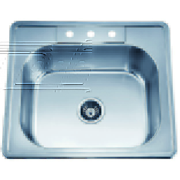 DAWN AST103 25 INCH TOP MOUNT SINGLE BOWL SINK WITH THREE PRE-CUT FAUCET HOLES