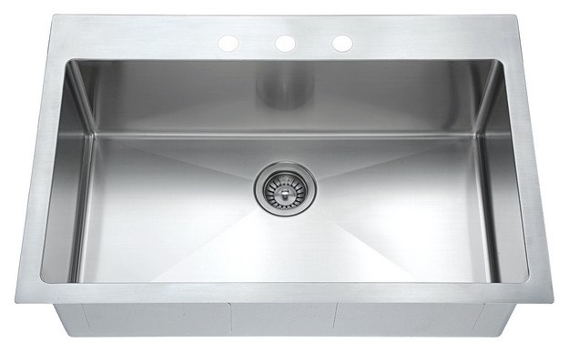 DAWN AST104 33 INCH TOP MOUNT SINGLE BOWL SINK WITH THREE PRE-CUT FAUCET HOLES