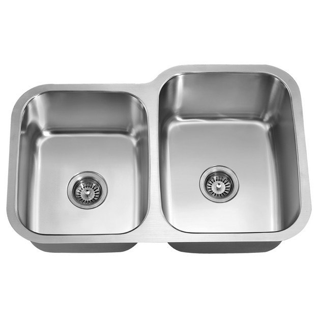 DAWN ASU108L 31 INCH UNDERMOUNT DOUBLE BOWL SINK - SMALL BOWL ON LEFT