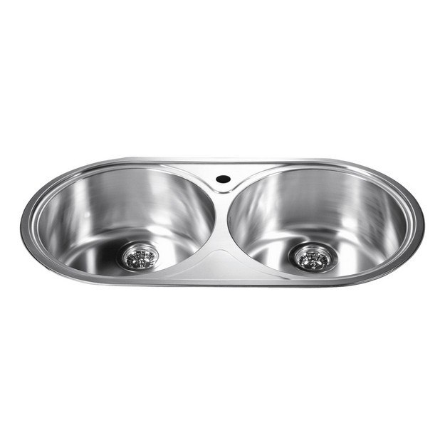 DAWN CH333 34 INCH TOP MOUNT ROUND EQUAL DOUBLE BOWL SINK WITH ONE PRE-CUT FAUCET HOLE