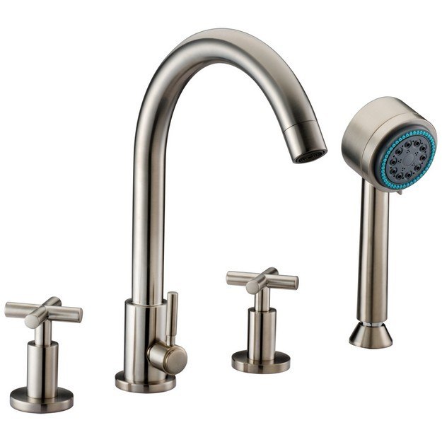 DAWN D03 2503BN TUB FILLER WITH PERSONAL HANDSHOWER AND CROSS HANDLES IN BRUSHED NICKEL