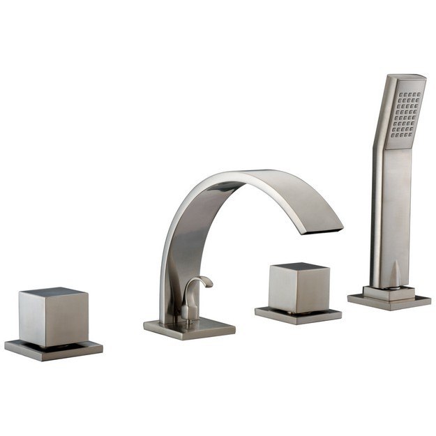 DAWN D78 2262BN TUB FILLER WITH PERSONAL HANDSHOWER, SQUARE HANDLES AND SHEETFLOW SPOUT IN BRUSHED NICKEL