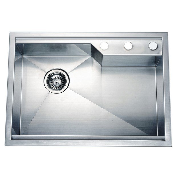 DAWN DSQ2417 26 INCH DUAL MOUNT SQUARE SINGLE BOWL SINK WITH REAR CORNER DRAIN AND 3 HOLES