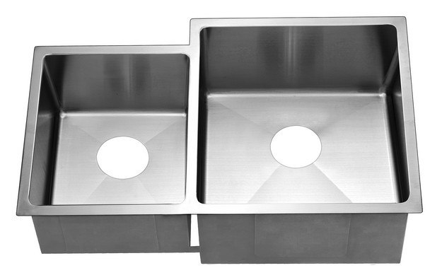 DAWN XSR311816L 33 INCH UNDERMOUNT EXTRA SMALL CORNER RADIUS DOUBLE BOWLS - SMALL BOWL ON LEFT