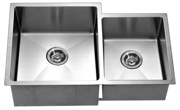 DAWN XSR311816R 33 INCH UNDERMOUNT EXTRA SMALL CORNER RADIUS DOUBLE BOWLS - SMALL BOWL ON RIGHT