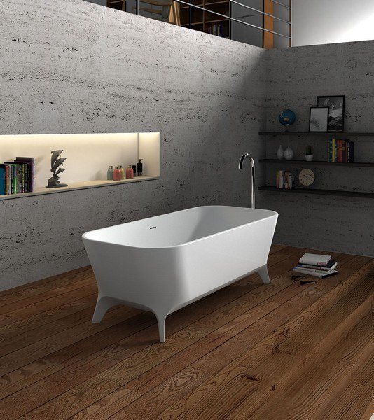 CHEVIOT 4173-WW PALERMO 71 INCH SOLID SURFACE CLAWFOOT BATHTUB IN GLOSS WHITE
