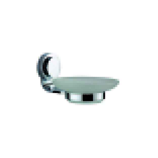 DAWN 9301S GLASS SOAP DISH WITH CIRCLE SERIES HOLDER IN SATIN NICKEL