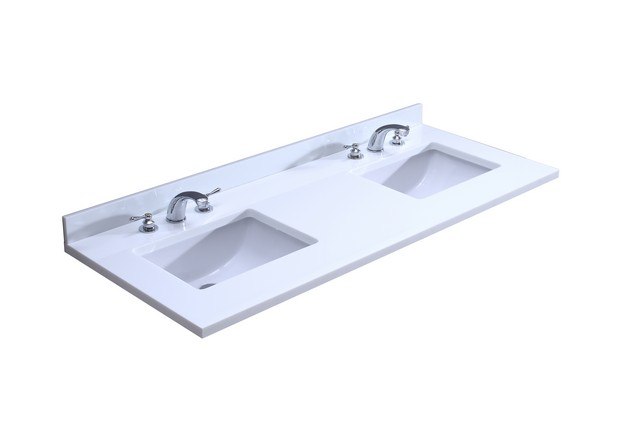 DAWN AAMT602135-01 60 X 22 INCH PURE WHITE QUARTZ COUNTERTOP WITH 2 UNDERMOUNT CERAMIC SINKS