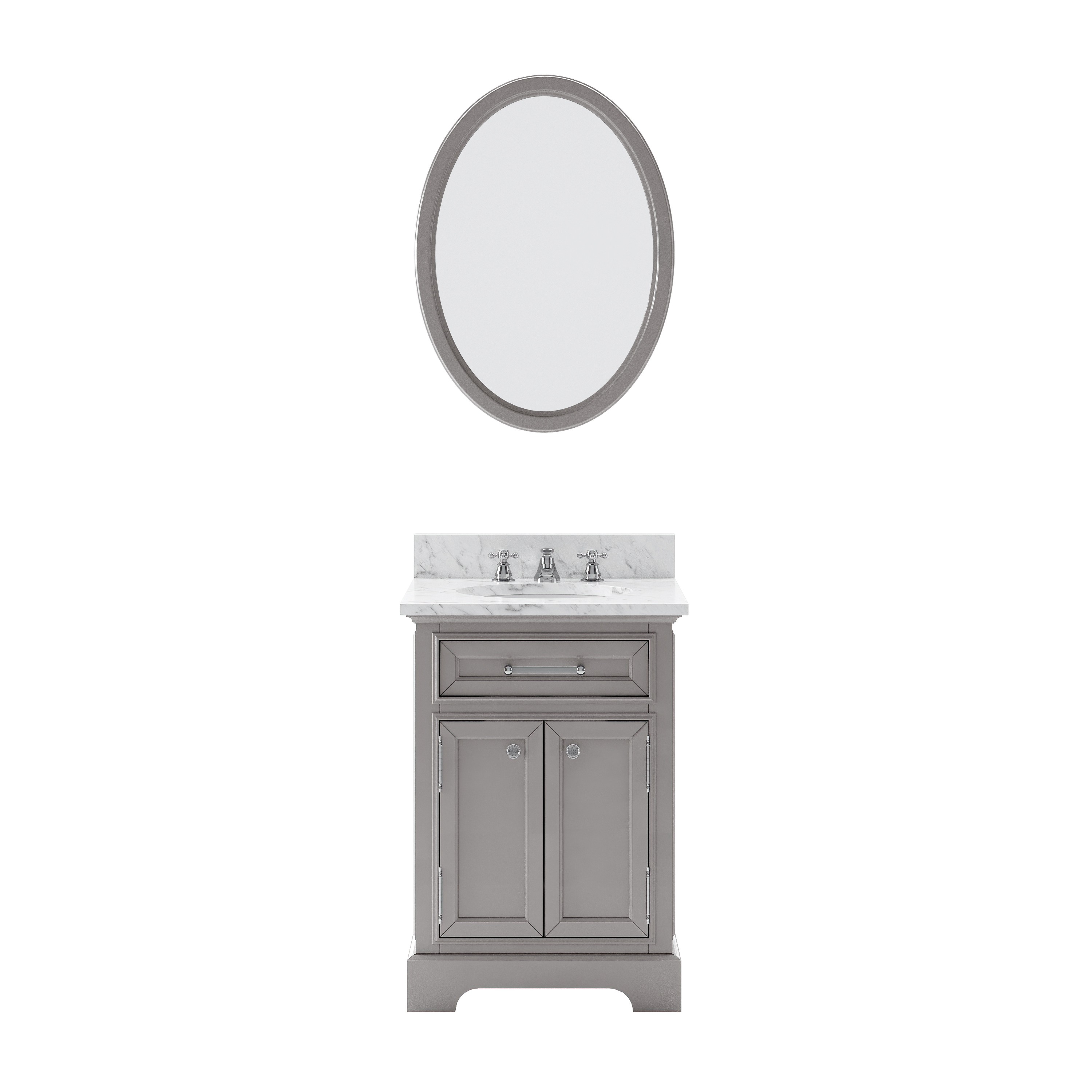 WATER-CREATION DE24CW01CG-O21BX0901 DERBY 24 INCH CASHMERE GREY SINGLE SINK BATHROOM VANITY WITH MATCHING FRAMED MIRROR AND FAUCET