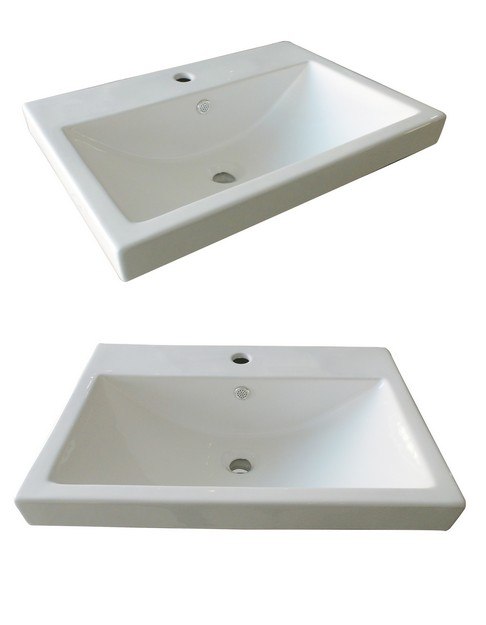 DAWN RAT241703-06 24 X 17 INCH WHITE CERAMIC LAVATORY SINK TOP WITH OVERFLOW AND SINGLE HOLE FAUCET DECK