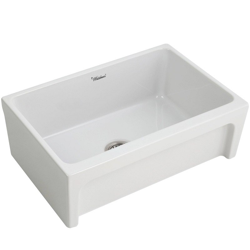WHITEHAUS WHQ5530 FIRECLAY 30 INCH REVERSIBLE SINK WITH ELEGANT BEVELED FRONT APRON ON ONE SIDE AND DECORATIVE 2 INCH LIP PLAIN ON OPPOSITE SIDE