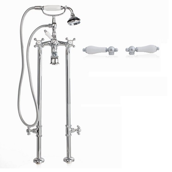CHEVIOT 5102/3970XL-LEV LEVER HANDLES EXTRA TALL FREE-STANDING TUB FILLER WITH HAND SHOWER AND STOP VALVES