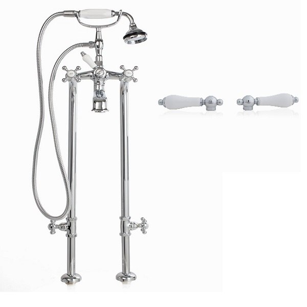 CHEVIOT 5102/3970-LEV LEVER HANDLES FREE-STANDING TUB FILLER WITH HAND SHOWER AND STOP VALVES
