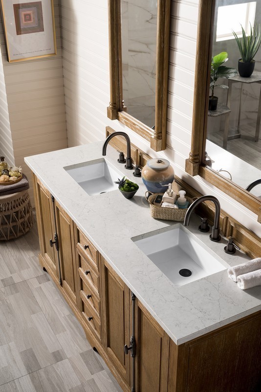 JAMES MARTIN 238-105-5711-3EJP PROVIDENCE 72 INCH DOUBLE VANITY CABINET IN DRIFTWOOD WITH 3 CM ETERNAL JASMINE PEARL QUARTZ TOP WITH SINK
