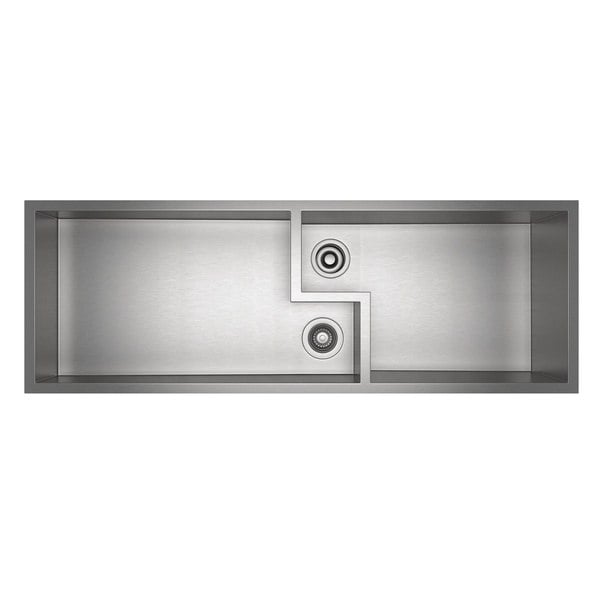 ROHL RUW4916SB CULINARIO 51-5/8 INCH RECTANGULAR UNDERMOUNT DOUBLE BOWL KITCHEN SINK IN BRUSHED STAINLESS STEEL