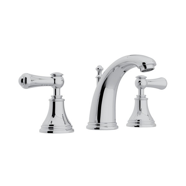 ROHL U.3712LSP-2 PERRIN & ROWE GEORGIAN ERA HIGH NECK WIDESPREAD LAVATORY FAUCET, METAL LEVERS WITH PORCELAIN CAPS