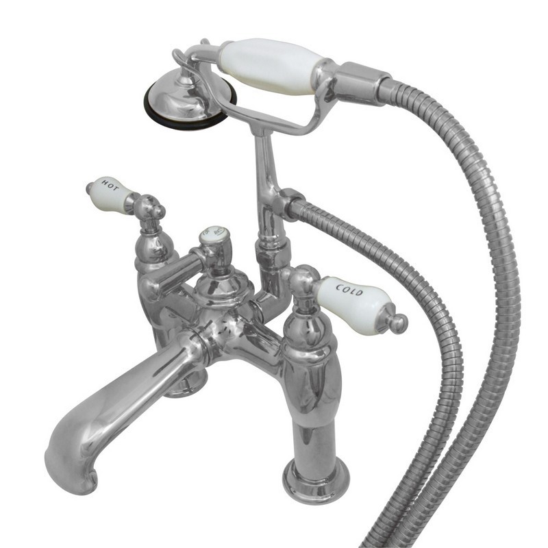 KINGSTON BRASS CC608T1 VINTAGE 7 INCH DECK MOUNT TUB FILLER WITH HAND SHOWER IN POLISHED CHROME