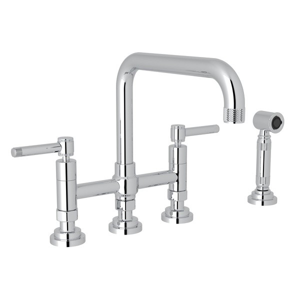 ROHL A3358ILWS-2 COUNTRY CAMPO DECK MOUNT U-SPOUT 3 LEG BRIDGE KITCHEN FAUCET WITH SIDESPRAY, CAMPO LEVER