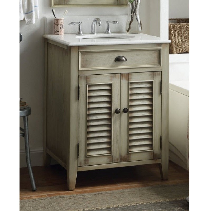 CHANS FURNITURE CF-28323CW ABBEVILLE 26 INCH FREESTANDING COTTAGE STYLE SINGLE BATHROOM VANITY IN BEIGE