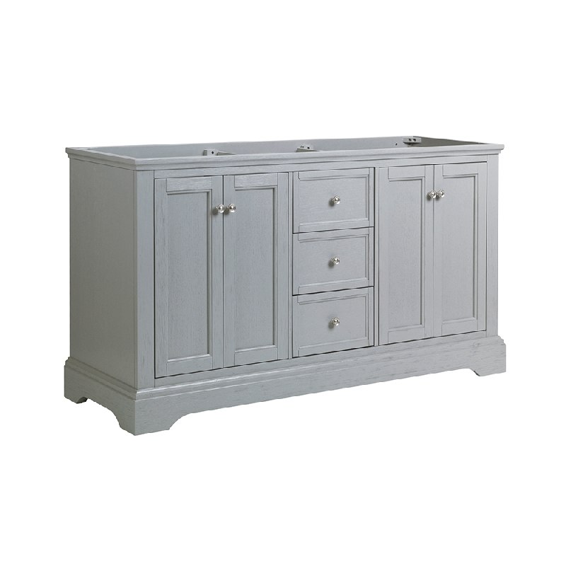 FRESCA FCB2460GRV WINDSOR 60 INCH GRAY TEXTURED TRADITIONAL DOUBLE SINK BATHROOM CABINET