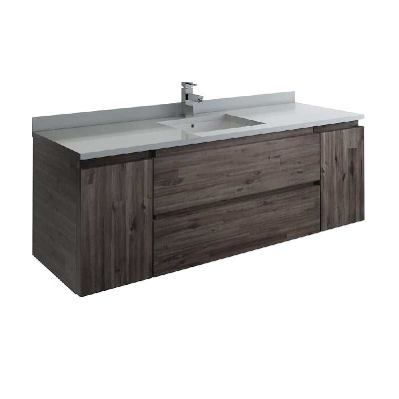 FRESCA FCB31-123612ACA FORMOSA 59 INCH WALL HUNG SINGLE SINK MODERN BATHROOM CABINET IN ACACIA WOOD FINISH