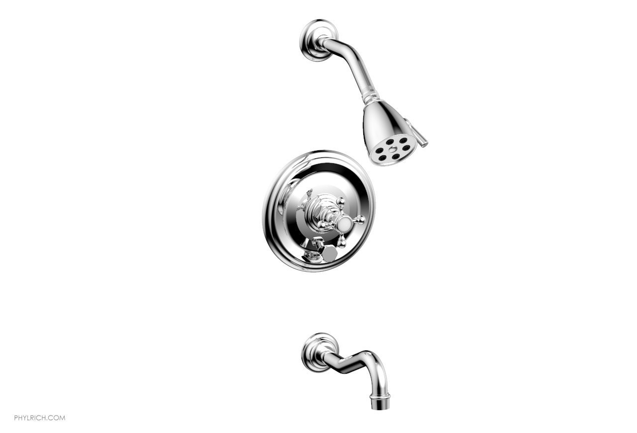 PHYLRICH 161-26 HENRI WALL MOUNT PRESSURE BALANCE TUB AND SHOWER SET WITH CROSS HANDLE