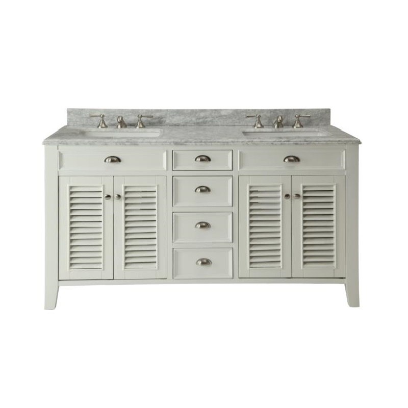 CHANS FURNITURE ZK-3028Q60D KALANI 60 INCH FREESTANDING TRANSITIONAL STYLE DOUBLE SINK BATHROOM VANITY IN WHITE