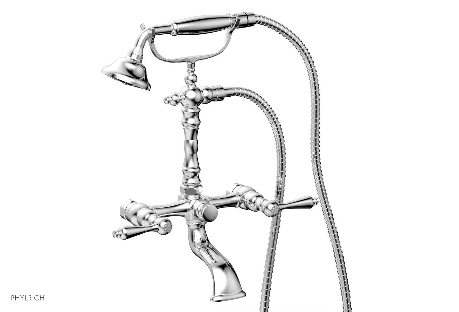 PHYLRICH K2393-17 REVERE & SAVANNAH TWO HOLES WALL MOUNT EXPOSED TUB FILLER WITH HAND SHOWER AND LEVER HANDLE