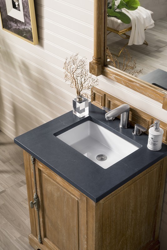JAMES MARTIN 238-105-V26-DRF-3CSP PROVIDENCE 26 INCH SINGLE VANITY CABINET IN DRIFTWOOD WITH 3 CM CHARCOAL SOAPSTONE QUARTZ TOP WITH SINK