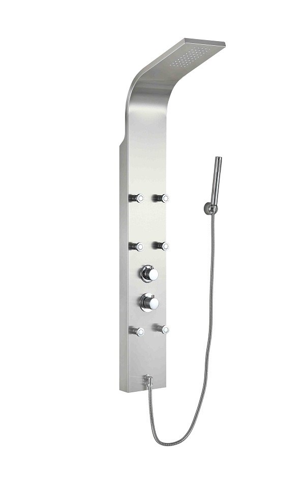 EVIVA EVSH9303 RAINMAKER THERMOSTATIC MASSAGE JET SHOWER TOWER SYSTEM IN BRUSHED SILVER FINISH