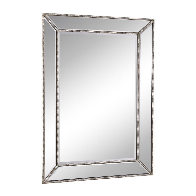 CHANS FURNITURE MR-2375 32 INCH RAMSEY WALL MIRROR WITH BEADED DETAILS IN SILVER FINISH
